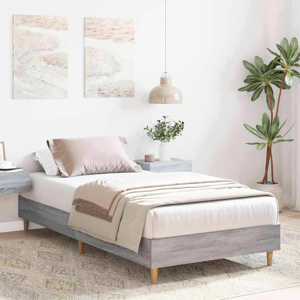 Bed Frame No Mattress Grey Sonoma 75x190 cm Small Single Engineered Wood